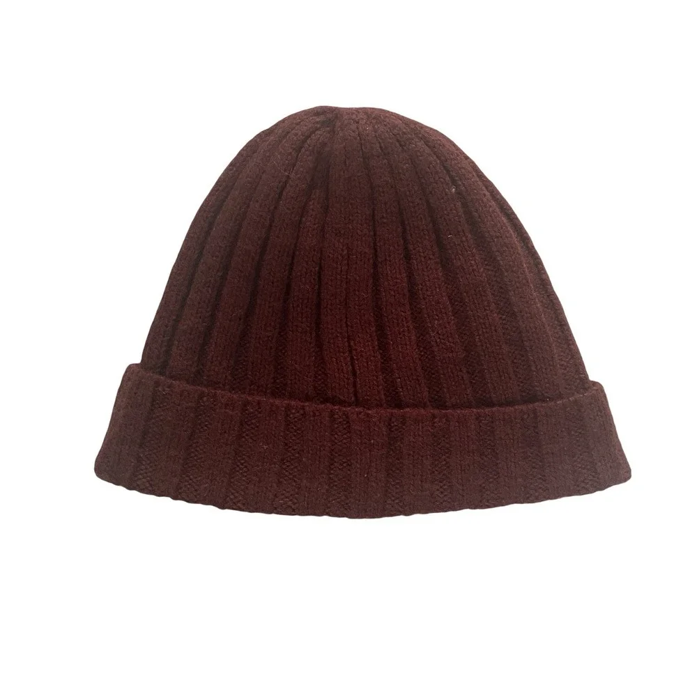 Eddie Bauer Beanie Hat Orange Brown Ribbed One Size Merino Wool Blend Cozy